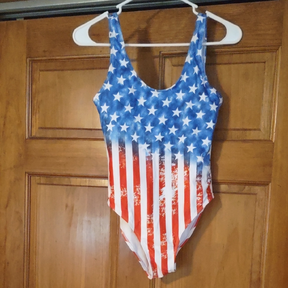 Patriotic Stars and Stripes Women One Piece Swimsuit Sz small